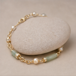 Jade Tube Bar and Pearl Bracelet in Gold Tone - 图片 3