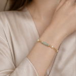 Jade Tube Bar and Pearl Bracelet in Gold Tone - 图片 5
