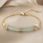 Curved Jade Bar Bracelet with Pearls and Cubic Zirconia