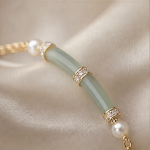Curved Jade Bar Bracelet with Pearls and Cubic Zirconia - 图片 7