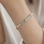 Curved Jade Bar Bracelet with Pearls and Cubic Zirconia - 图片 5