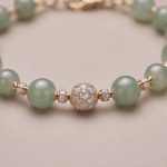 Jade Bead and Pearl Bracelet with Pave Ball Accent - 图片 3