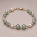 Jade Bead and Pearl Bracelet with Pave Ball Accent
