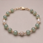 Jade Bead and Pearl Bracelet with Pave Ball Accent - 图片 6