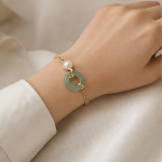 Jade Donut and Single Pearl Bracelet in Gold Tone - 图片 8