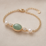 Oval Jade Cabochon Bracelet with Pearl Accents