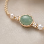 Oval Jade Cabochon Bracelet with Pearl Accents - 图片 5