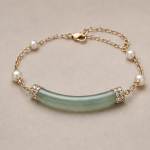 Slim Jade Bar Bracelet with Pearl and Pave Accents