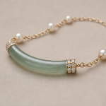 Slim Jade Bar Bracelet with Pearl and Pave Accents - 图片 3