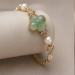 Carved Jade Flower Bracelet with Pearls and Cubic Zirconia - 图片 4