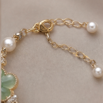 Carved Jade Flower Bracelet with Pearls and Cubic Zirconia - 图片 7
