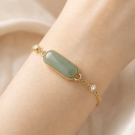 Elongated Jade Bar Bracelet with Cubic Zirconia Stations - 图片 2