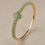 Slim Jade Bead Bangle with Clover Motif - 图片 3
