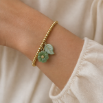 Gold Beaded Bracelet with Jade Flower and Leaf Charm - 图片 4