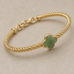 Green Agate Four-Leaf Clover Twisted Gold Bangle