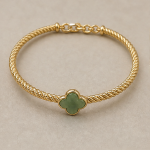 Green Agate Four-Leaf Clover Twisted Gold Bangle - 图片 4