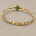 Green Agate Four-Leaf Clover Twisted Gold Bangle - 图片 6