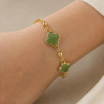 Green Agate Clover Station Chain Bracelet in Gold - 图片 2