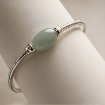 Oval Green Jade Bead Bracelet in Sterling Silver - 图片 4