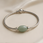 Oval Green Jade Bead Bracelet in Sterling Silver