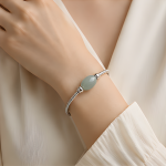 Oval Green Jade Bead Bracelet in Sterling Silver - 图片 2