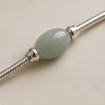 Oval Green Jade Bead Bracelet in Sterling Silver - 图片 5