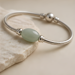 Oval Green Jade Bead Bracelet in Sterling Silver - 图片 3