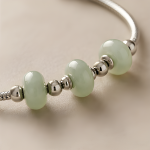 Green Cat's Eye Bead Silver Snake Chain Bracelet - 图片 6