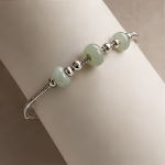 Green Cat's Eye Bead Silver Snake Chain Bracelet - 图片 4