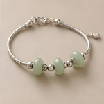 Green Cat's Eye Bead Silver Snake Chain Bracelet - 图片 3