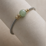 Round Green Jade Bead Bracelet with Gold Accents - 图片 3