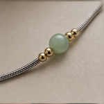 Round Green Jade Bead Bracelet with Gold Accents - 图片 6