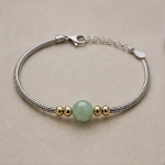 Round Green Jade Bead Bracelet with Gold Accents - 图片 4