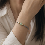 Round Green Jade Bead Bracelet with Gold Accents - 图片 2