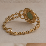 Oval Green Cabochon Halo Bracelet in Gold Tone - 图片 4
