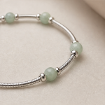 Green Jade Bead Silver Snake Chain Bracelet - 图片 4