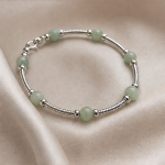 Green Jade Bead Silver Snake Chain Bracelet