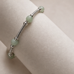 Green Jade Bead Silver Snake Chain Bracelet - 图片 3