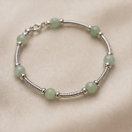 Green Jade Bead Silver Snake Chain Bracelet - 图片 5