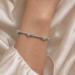 Green Jade Bead Silver Snake Chain Bracelet - 图片 2
