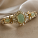 Hexagonal Green Stone Art Deco Bracelet in Gold - 图片 3