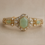 Hexagonal Green Stone Art Deco Bracelet in Gold