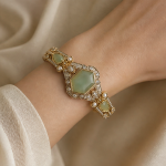 Hexagonal Green Stone Art Deco Bracelet in Gold - 图片 2