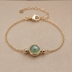 Round Green Aventurine Bezel Bracelet in Gold