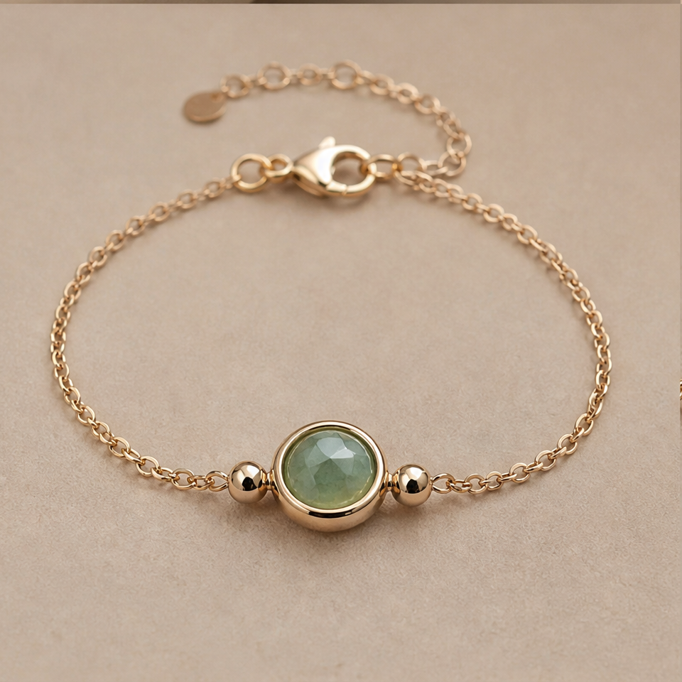 1786604727_1229ad16-5 Round Green Aventurine Bezel Bracelet in Gold - 图片 1