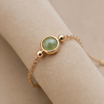 Round Green Aventurine Bezel Bracelet in Gold - 图片 3