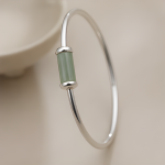 Green Jade Bar Bead Bangle in Sterling Silver - 图片 3