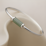 Green Jade Bar Bead Bangle in Sterling Silver - 图片 6