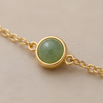 Round Green Aventurine Bezel Bracelet in Gold - 图片 4