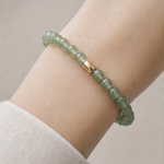 Green Aventurine Beaded Stretch Bracelet with Gold Accent - 图片 2